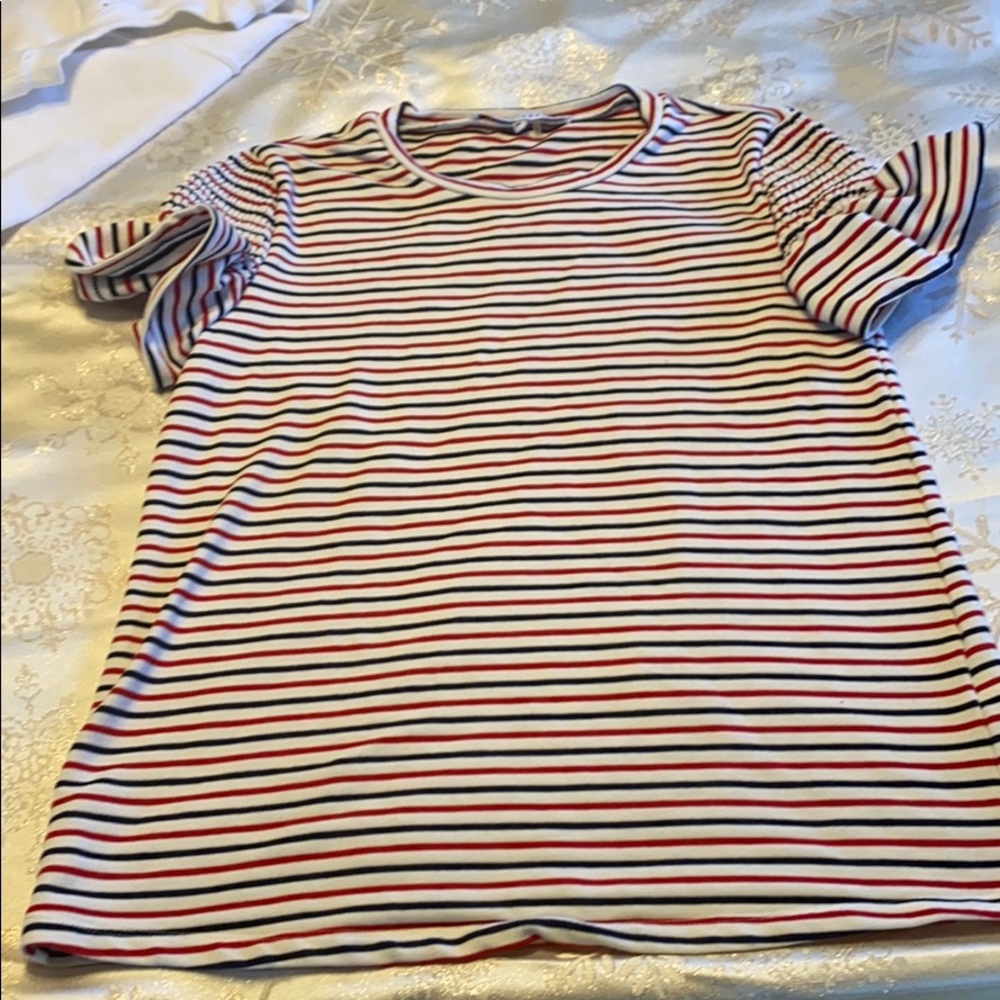 English factory ruffled sleeve knit stripe top XS